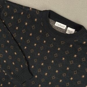 Vintage Cacharel Sweater‎ Mens Medium Acrylic Wool Blend Black Brown Festive